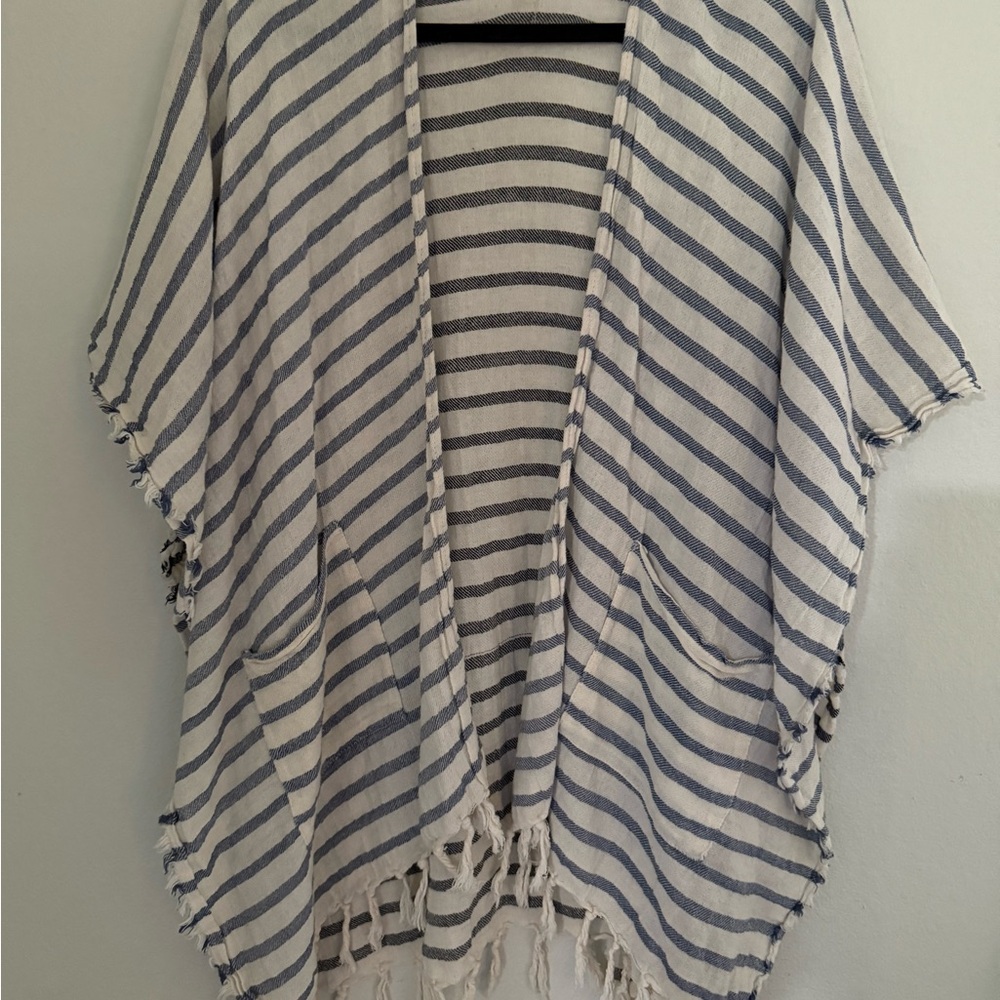 Old Navy Poncho Women’s One Size Blue Striped Lagenlook Nautical